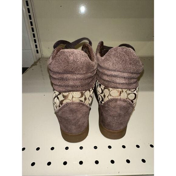 Coach Alara Women’s Brown Suede/Canvas Hidden Wedge Ankle Boots – Size 6.5M - Picture 4 of 11